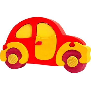 Dřevěná hračka Fauna Dřevěné vkládací puzzle z masivu auto červené brouk