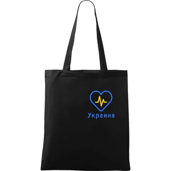 Nákupní taška Moje srdce bije pro Ukrajinu - prso - Taška bavlněná - 42 x 38 cm ( Černá )