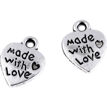 Přívěsek Přívěsek srdce Made with love, 10x12 mm, platina s patinou, 330 641