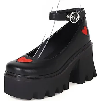 Dámské lodičky Lakované lodičky s páskem kolem kotníku a srdíčky Velikost: 41, Varianta: PU