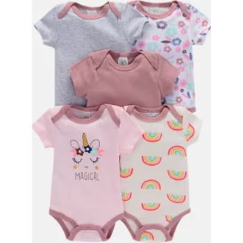 5 ks kojenecké body s krátkým rukávem - dívčí Věk: 3M, Set: SET 6