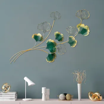 ASIR Nástěnná kovová dekorace ZELENO ZLATÉ LISTY 120 cm