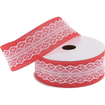 Stuha Stuha dekorativní 40mm/5m červená/bílá, s krajkou