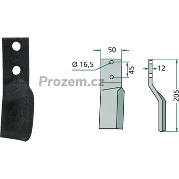 Pracovní nůž Rotační nůž pravý pro Celli, 422630, 45/205 mm