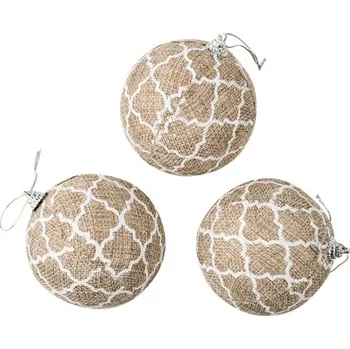 Vánoční ozdoba Anděl Přerov Baňky jutové s bílým dekorem 8 cm, 3 ks - polystyren