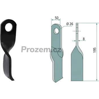 Mulčovací nůž otočený pro Sicma, Sovema, 195/8/26 mm