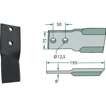 Mulčovací nůž levý pro Perfect, 195/8/12,5 mm