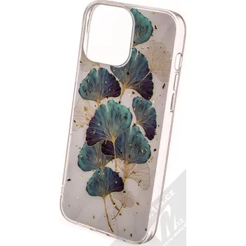 Pouzdro na mobilní telefon 1Mcz Gold Glam Lístky TPU ochranný kryt pro Apple iPhone 13 Pro Max bílá zelená (white green)