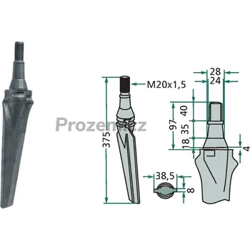Pohon brány Hrot rotačních bran pravý pro Krone, Lely, Rau, 1163222400, 4916710, -/375 mm, hřeb rotačních bran