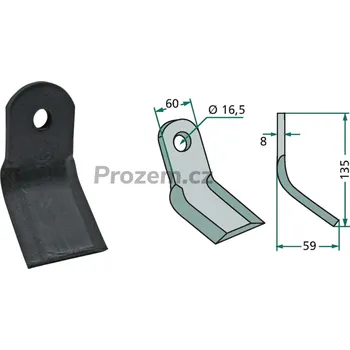 Mulčovací Y-nůž pro Agricom, Orsi, 135/8/16,5 mm