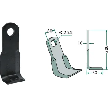 Mulčovací zahnutý nůž pro Kuhn, M.E.A.A.T., Nobili, OMARV, Quivogne, 132194, 200/10/25,5 mm