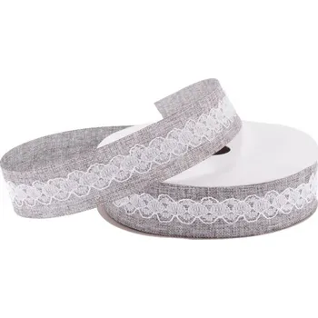 Stuha Stuha dekorativní 25mm/5m šedá/bílá, s krajkou