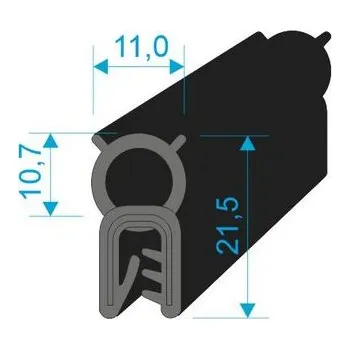 Těsnění do okna a dveří 00547004 U-PIRELI s kovovou výztuží s horním těsněním, 60°Sh, U-PVC, bříško-EPDM
