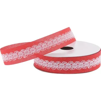 Stuha Stuha dekorativní 25mm/5m červená/bílá, s krajkou