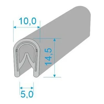 Těsnění do okna a dveří PIRELI 00545012 U-PIRELI s kovovou výztuží bez bříška, 1-4mm, 78°Sh, PVC, -25°C/+70°C, šedý 10 mm