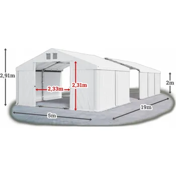 Zahradní stan Skladový stan 5x19x2m střecha PVC 580g/m2 boky PVC 500g/m2 konstrukce LÉTO PLUS Bílá Bílá Bílá
