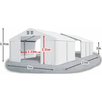 Zahradní stan Skladový stan 5x23x2m střecha PVC 580g/m2 boky PVC 500g/m2 konstrukce LÉTO Bílá Bílá Bílá