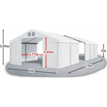 Zahradní stan Skladový stan 6x19x2m střecha PVC 580g/m2 boky PVC 500g/m2 konstrukce LÉTO Bílá Bílá Bílá