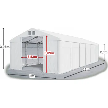 Zahradní stan Skladový stan 8x12x2,5m střecha PVC 560g/m2 boky PVC 500g/m2 konstrukce POLÁRNÍ PLUS Bílá Bílá Bílá