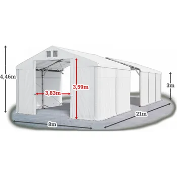 Zahradní stan Skladový stan 8x21x3m střecha PVC 580g/m2 boky PVC 500g/m2 konstrukce POLÁRNÍ PLUS Bílá Bílá Bílá