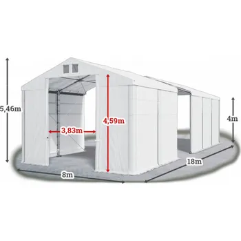 Zahradní stavba Skladový stan 8x18x4m střecha PVC 560g/m2 boky PVC 500g/m2 konstrukce ZIMA PLUS Bílá Bílá Bílá