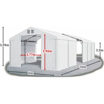 Zahradní stan Skladový stan 6x16x2,5m střecha PVC 560g/m2 boky PVC 500g/m2 konstrukce POLÁRNÍ PLUS Bílá Bílá Bílá