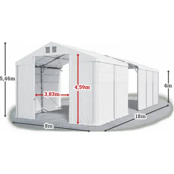 Zahradní stan Skladový stan 8x18x4m střecha PVC 560g/m2 boky PVC 500g/m2 konstrukce POLÁRNÍ PLUS Bílá Bílá Bílá