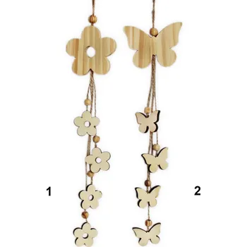 Velikonoční dekorace Závěs kytka/motýl dřevo 39cm natural (538328)