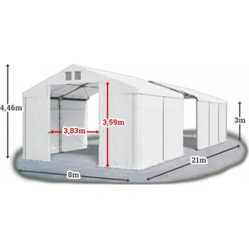 Zahradní stavba Skladový stan 8x21x3m střecha PVC 580g/m2 boky PVC 500g/m2 konstrukce ZIMA PLUS Bílá Bílá Bílá
