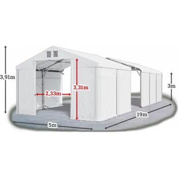 Zahradní stan Skladový stan 5x19x3m střecha PVC 580g/m2 boky PVC 500g/m2 konstrukce POLÁRNÍ PLUS Bílá Bílá Bílá