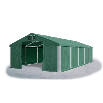 Zahradní stan Skladový stan 4x12x3m střecha PVC 560g/m2 boky PVC 500g/m2 konstrukce POLÁRNÍ Zelená Zelená Šedá