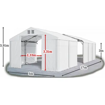 Zahradní stan Skladový stan 5x17x3m střecha PVC 580g/m2 boky PVC 500g/m2 konstrukce POLÁRNÍ PLUS Bílá Bílá Bílá