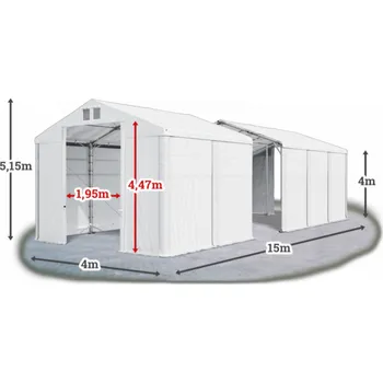 Zahradní stan Skladový stan 4x15x4m střecha PVC 580g/m2 boky PVC 500g/m2 konstrukce POLÁRNÍ Bílá Bílá Bílá