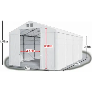 Zahradní stan Skladový stan 6x8x3,5m střecha PVC 560g/m2 boky PVC 500g/m2 konstrukce POLÁRNÍ Bílá Bílá Bílá