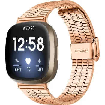 Ostatní příslušenství k chytrým hodinkám eses Kovový řemínek trojitý pro Fitbit Versa 3 a 4, Sense 1 a 2 - Růžová zlatá