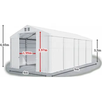 Zahradní stan Skladový stan 4x9x3,5m střecha PVC 580g/m2 boky PVC 500g/m2 konstrukce ZIMA Bílá Bílá Bílá