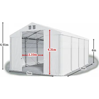 Zahradní stavba Skladový stan 5x8x4m střecha PVC 560g/m2 boky PVC 500g/m2 konstrukce POLÁRNÍ PLUS Bílá Bílá Bílá