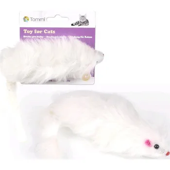 Hračka pro kočku Myška bílá chlupatá, 15cm