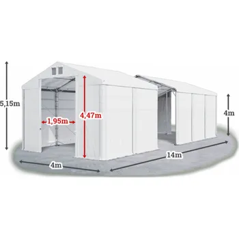 Zahradní stan Skladový stan 4x14x4m střecha PVC 560g/m2 boky PVC 500g/m2 konstrukce POLÁRNÍ Bílá Bílá Bílá