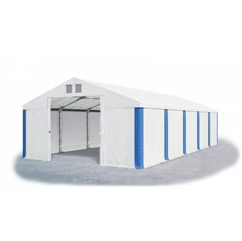 Zahradní stan Skladový stan 6x18x2m střecha PVC 560g/m2 boky PVC 500g/m2 konstrukce LÉTO Bílá Bílá Modrá