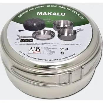 Kempingové nádobí Nádobí Makalu nerezové trojdílné (kempinkové nádobí z nerezu trojdílné je ideální volbou pro turisty a outdoorové nadšence)