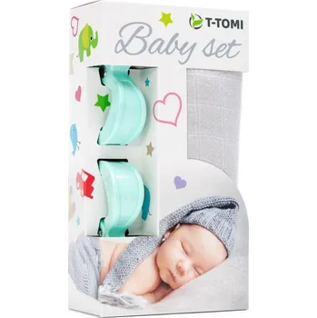 látková plena T-tomi Baby set - bambusová osuška + kočárkový kolíček Grey