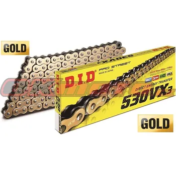 Řetězová sada pro motocykl D.I.D (Japonsko) Řetěz DID 530VX3 GOLD - X-ring - 124 článků