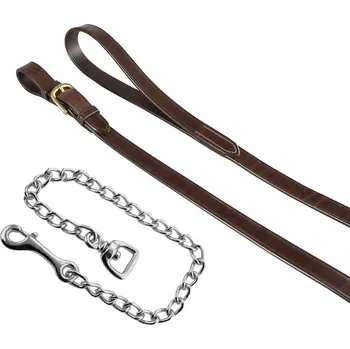 EQUESTRO Vodítko kožené s řetízkem Silver Equestro, FULL, dark brown