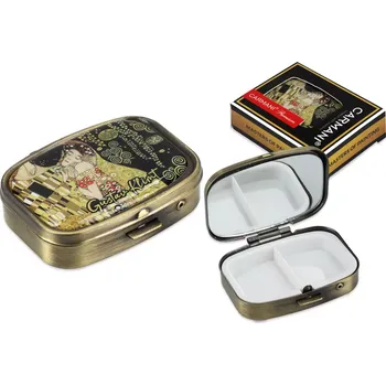 Carmani® Carmani - Obdélníková krabička na tablety LÉKOVKA se zrcátkem, G. Klimt, Polibek - 5,5*4*1,5 cm