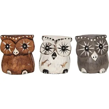 Soška Sovy dřevo sada 3 ks barevné