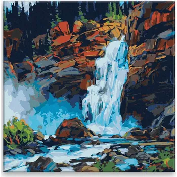 Malování podle čísel - Divoký vodopád 03 - 40x40 cm, bez dřevěného rámu - CZ výroba