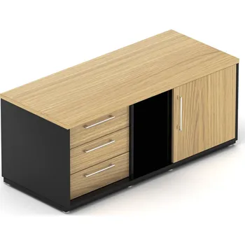 Zásuvkový kontejner NABYTEK-DESIGNOVY.CZ - DEKB143LP - Komoda kancelářská EPIC, 3 zás. a dvířka, délka 140/160cm, 60cm hloubka, L/P, dub/černá