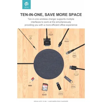 Devia UFO 10in1 HUB bezdrátová nabíječka šedá