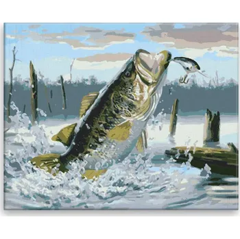 Malování podle čísel - Chycena na udici - 50x40 cm, bez dřevěného rámu - CZ výroba